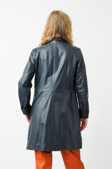 Damen Lederjacke Lammnappa mit Farbkontrast blau/schwarz tailliert mit Zweiwegereißverschluss