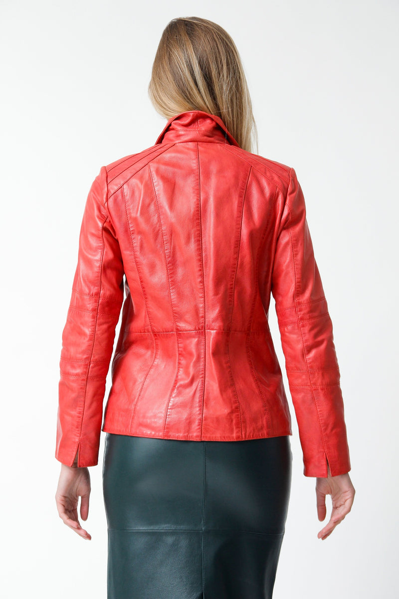 Kurze taillierte Damen Lederjacke aus Lammnappa in rot vintage look