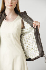 Leichte weiche Lammnappa Lederjacke im Bikerstyle für Damen  Braun vintage