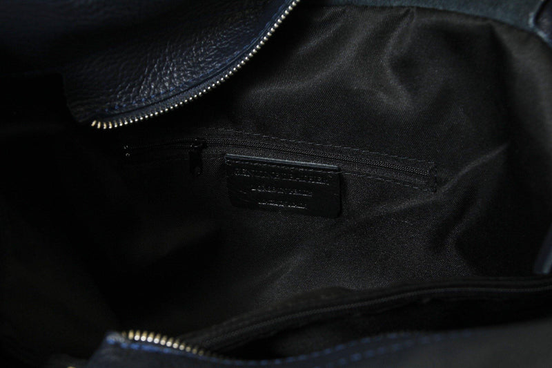 Damen Shopper aus feinstem Rindnappa Leder in Blau einseitig perforiert