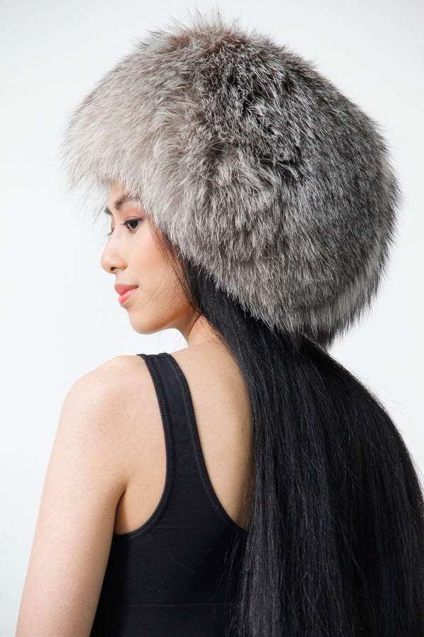 Damen Winter Silberfuchs Kappe als Kopfbedeckung aus echt Pelz