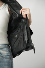Kurze Lederjacke aus Lammnappa schwarz  mit Stehkragen für Damen 