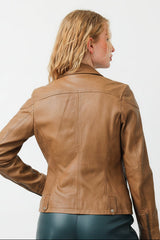 Kurze Damen Biker-Style Lederjacke in Braun
