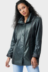 Sehr leichte Damen Lederjacke aus Lammnappa in Petrol schwarz abgesetzt