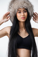 Damen Winter Silberfuchs Kappe als Kopfbedeckung aus echt Pelz