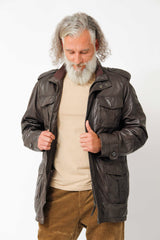 Sportlicher echte Herren Lederparka in Braun aus softigen Lammnappa