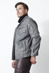 kurze Herren Lederjacke in Kringel Grey Lammnappa aus Lammnappa