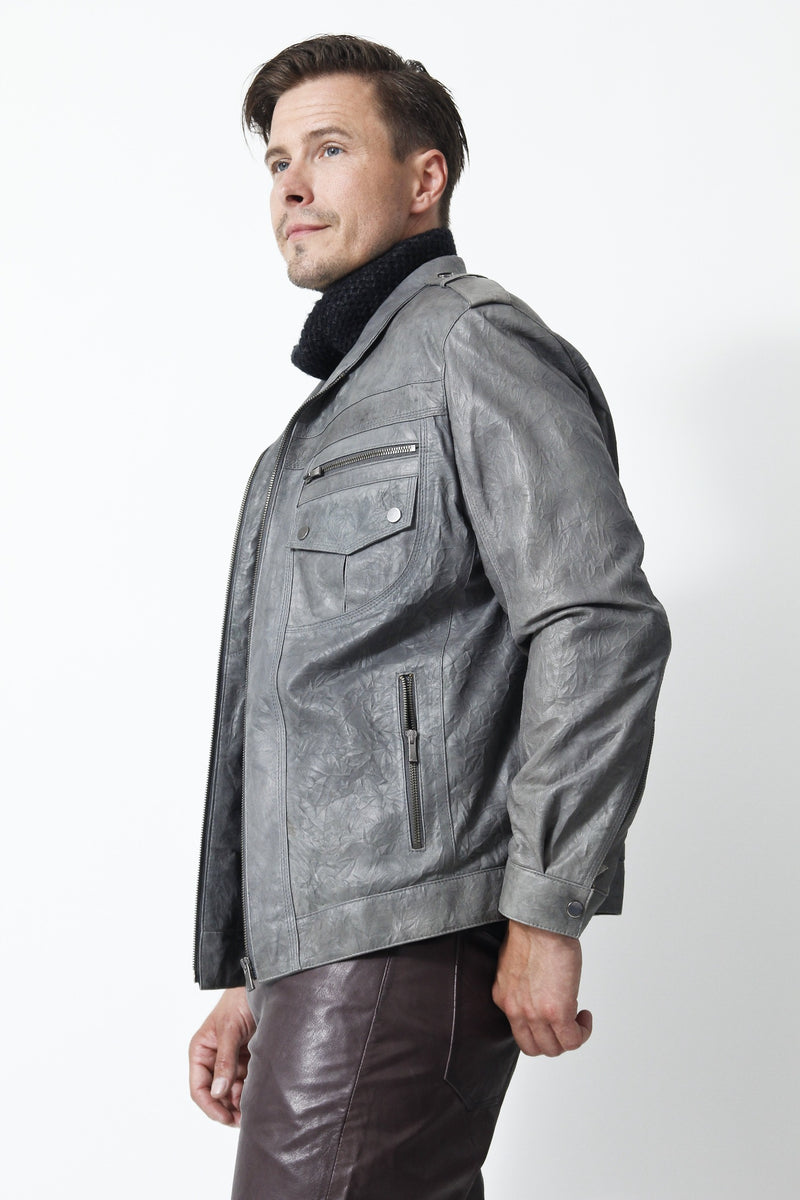 kurze Herren Lederjacke in Kringel Grey Lammnappa aus Lammnappa