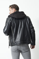 echte kurze Herren Lederjacke Lammnappa schwarz im Biker Style