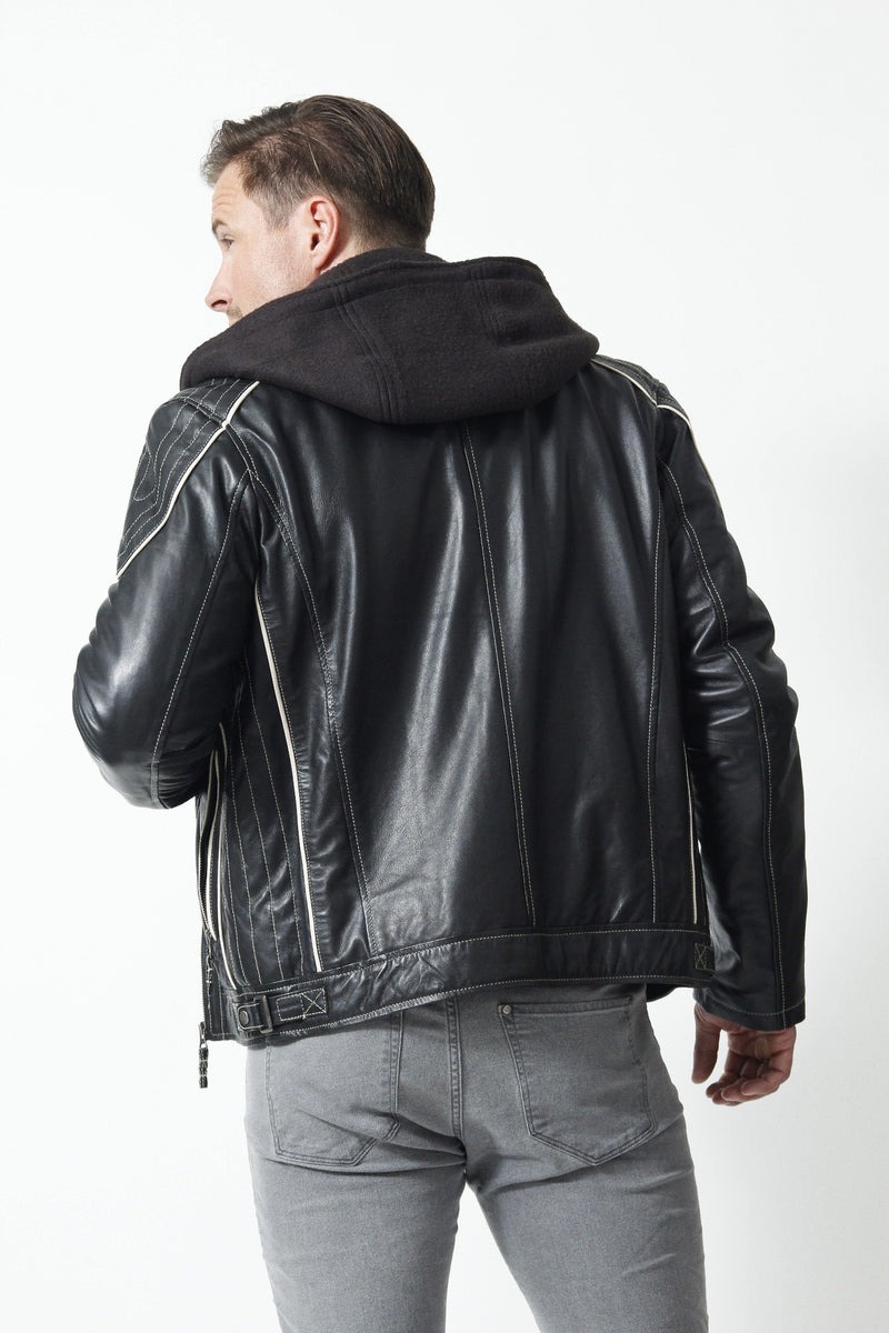 echte kurze Herren Lederjacke Lammnappa schwarz im Biker Style
