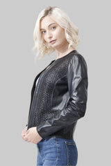 Ausgefallener Damen Bolero mit Flechteinsätzen in Lammnappa schwarz Leder Schmidt