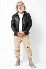 Kurze Herren Lederjacke aus Lammnappa in schwarz wattiert zeitlos