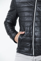 Gesteppte Herren Lederjacke kurz und leicht in Lammnappa schwarz 