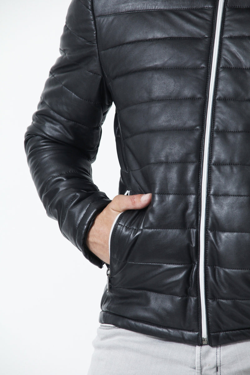Gesteppte Herren Lederjacke kurz und leicht in Lammnappa schwarz 