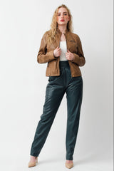 echte braune kurze Damen Lederjacke Buiker Modell, Lammnappa