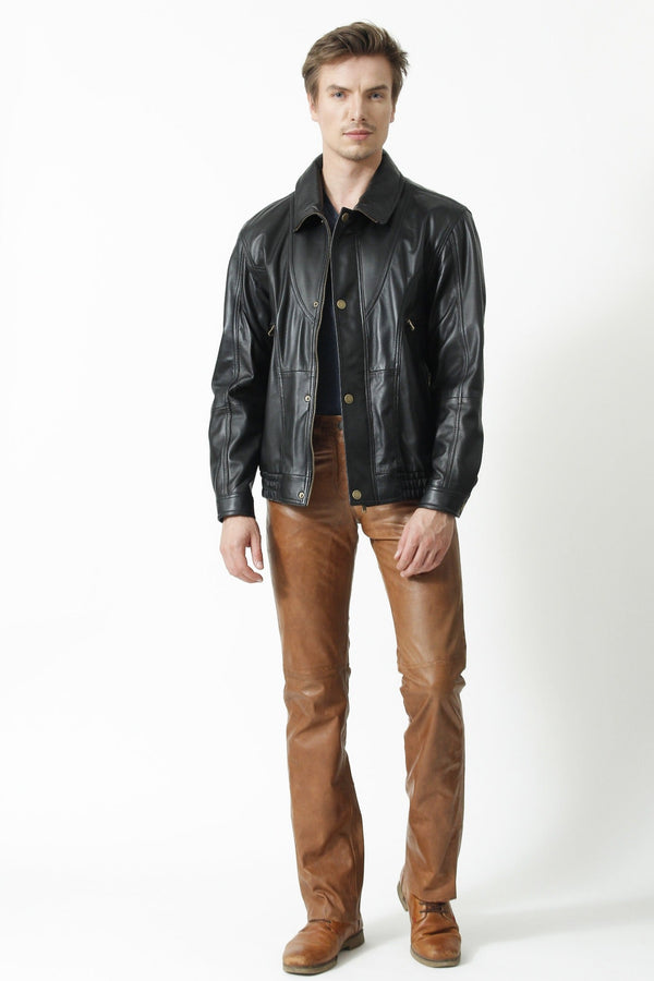 Kurze Herren Bundlederjacke Schwarz aus weichem Lammnappa und vielen Taschen