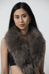 Schicker großer Damen Blaufuchskragen in Braun, Leder Schmidt Online 