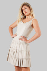 Exklusives Damen echtes Lederkleid aus Butterweichem Lammnappa in Ivory