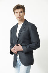 Perforiertes Herren Leder-Sakko Blazer  elegant Lammnappa ohne Quernaht d .Blau Top Qualität