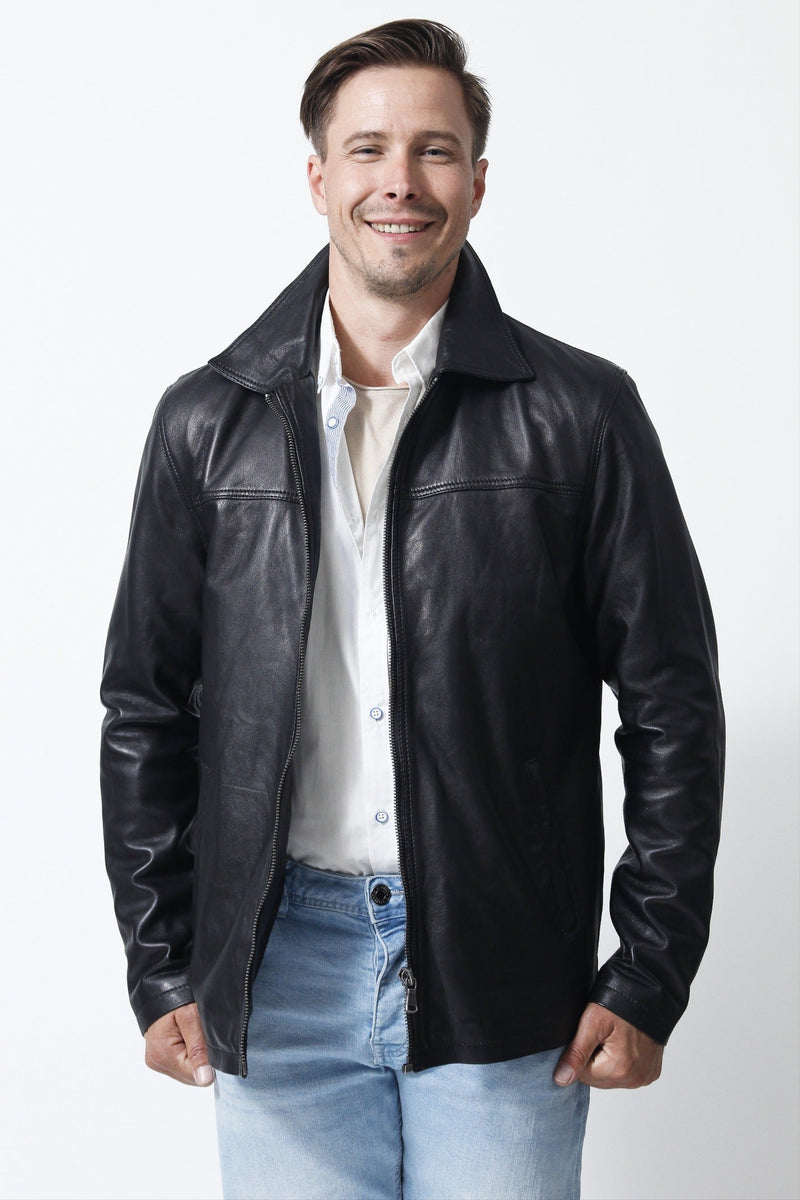 Gerader Schnitt in Lammnappa schwarz als Herrenjacke Leder Schmidt Online 