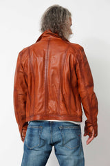 Kurze Herren Lederjacke aus Lammnappa in Cognac Vintage Optik