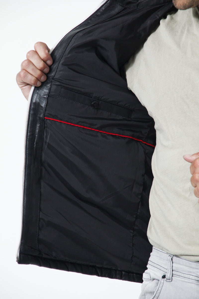 Kurze gesteppte Herren Lederjacke in Lammnappa schwarz