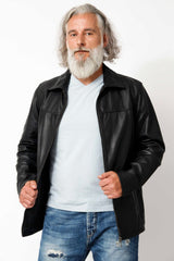 Klassische Herren Rindsnappa Lederjacke schwarz gerader Schnitt 