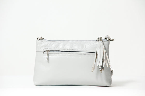 Klassische Damen-Leder-Schultertasche in Perla aus Rindnappa