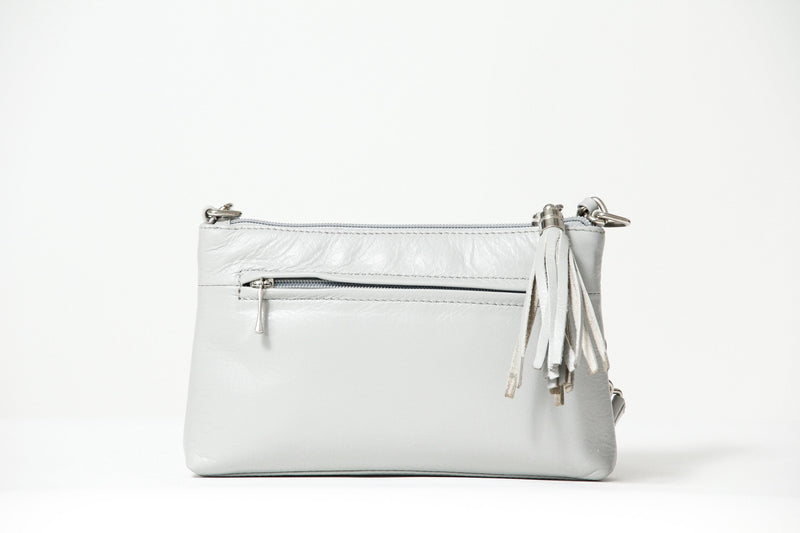 Klassische Damen-Leder-Schultertasche in Perla aus Rindnappa