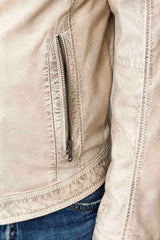 Herrenlederjacke Lammnappa Biker Style Offwhite Vintage Look mit Kapuze Hoodie