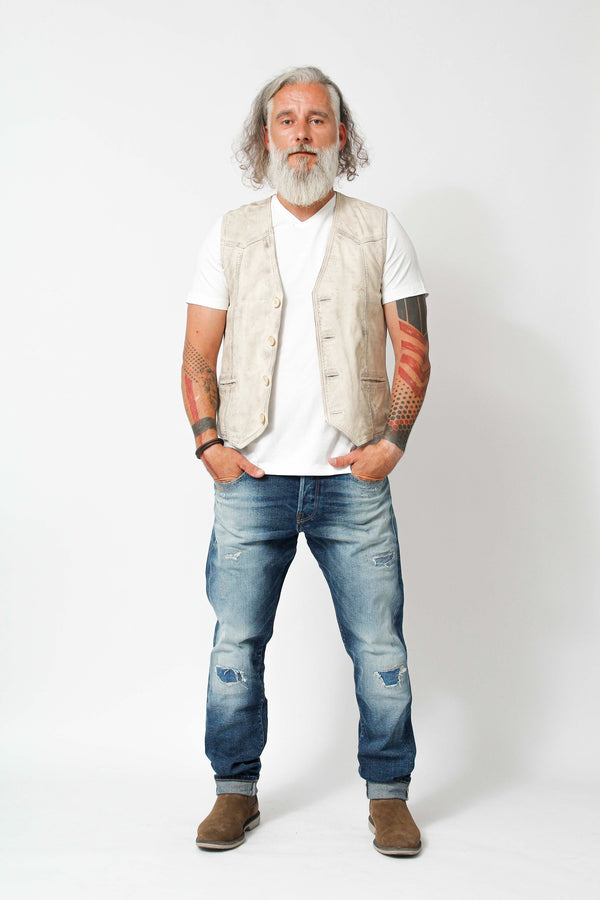 Leichte Herren Style Lederweste aus Lammnappa im Vintage Look