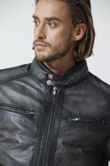 Herren Bikerstyle Lederjacke in anthrazit aus Lammnappa vintage Look