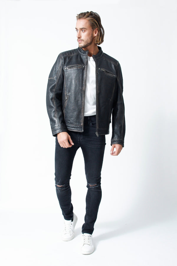 Herren Biker Lederjacke aus Neuseeland Lammnappa mit Bubble-Effekt