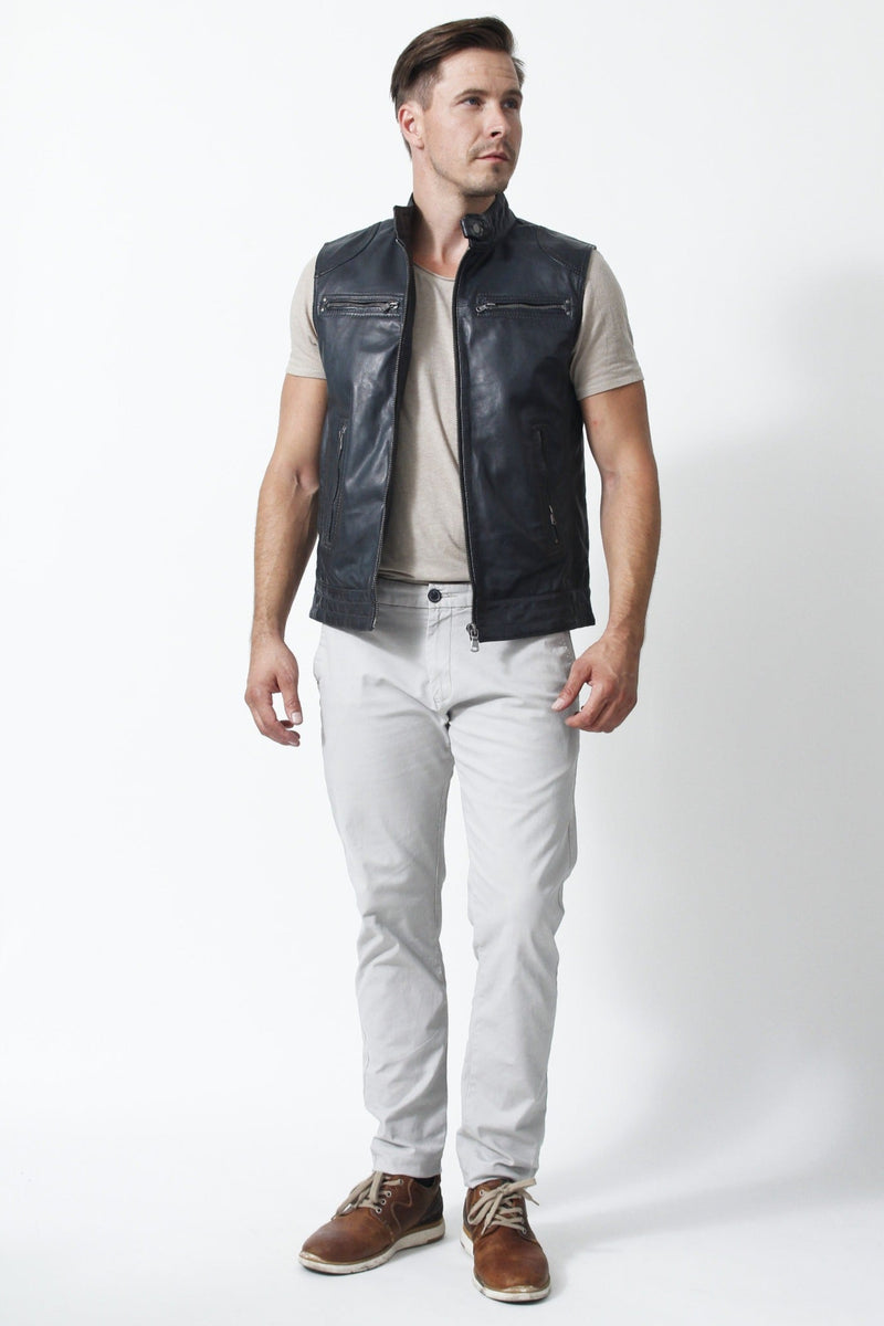 Herren Weste in Lammnappa anthrazit mit Stehkragen und Reißverschluss