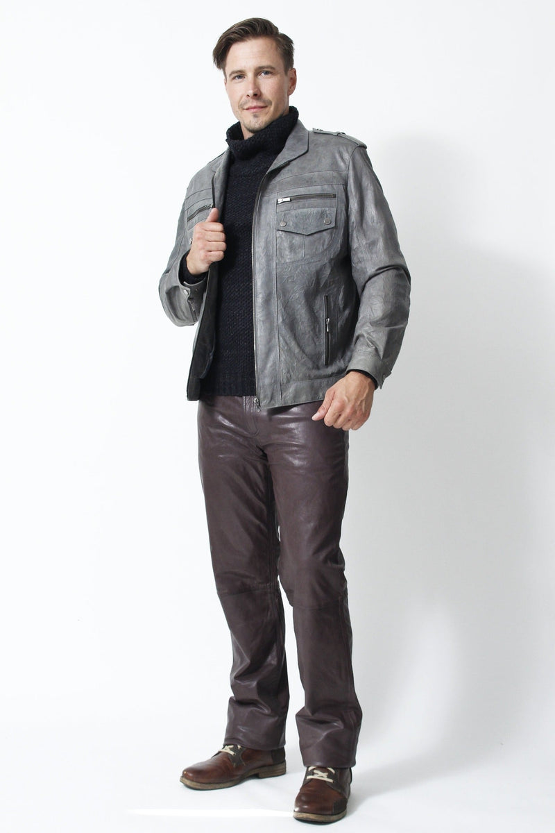 kurze Herren Lederjacke in Kringel Grey Lammnappa aus Lammnappa