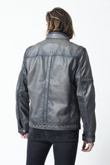 Herren Biker Look Lederjacke aus Lammnappa in Anthrazit vintage