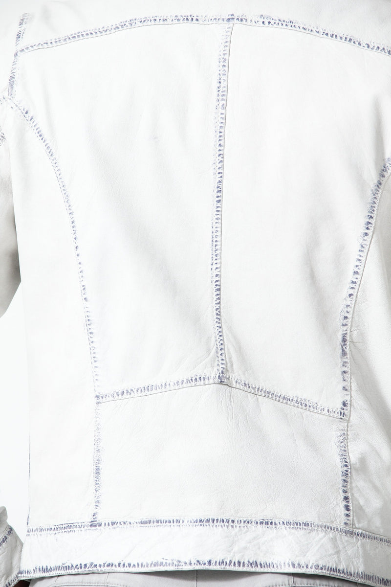 Herren Leder Jacke Lammnappa in Offwhite Blau mit Stehkragen hochschließbar