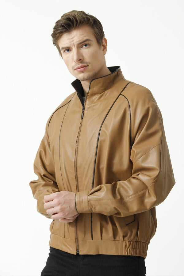 Herren Blouson Lammnappa zweifarbig Cognac/ Braun-Leder Schmidt Online 