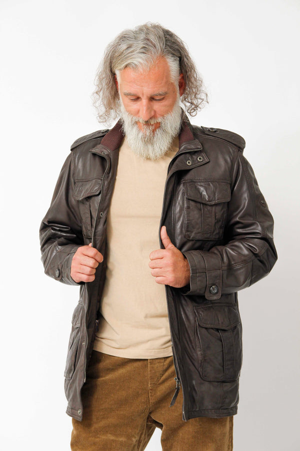 Sportlicher Herren Lederparka in Braun aus softigen Lammnappa