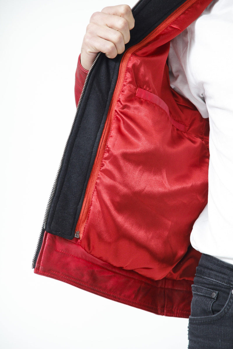 Coole Herren Biker Lederjacke aus Lammnappa mit Teilhooldie Kapuze