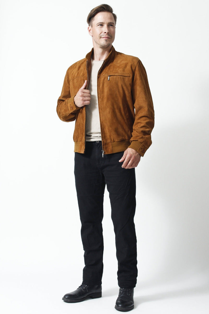 Herren Ziegenvelour Lederblouson Rauleder in Cognac bei Leder Schmidt Online