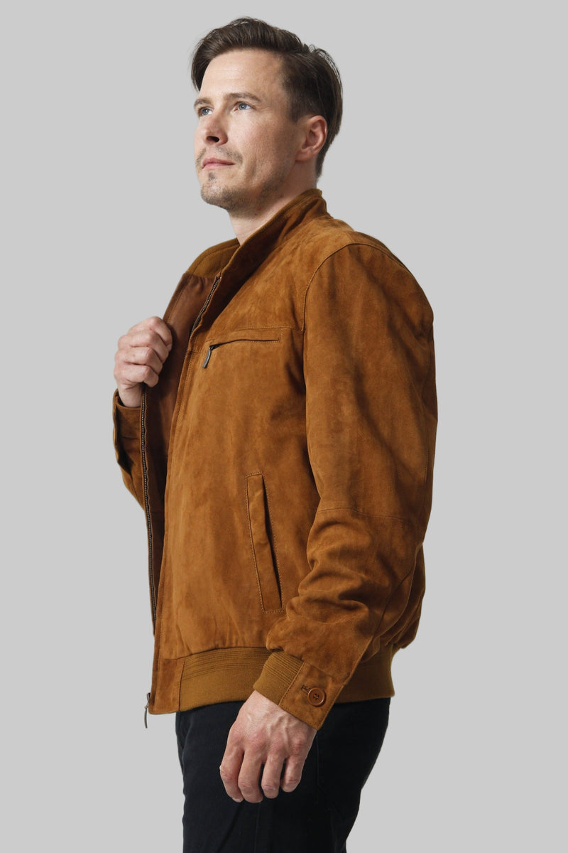 Herren Ziegenvelour Lederbundjacke Rauleder in Cognac bei Leder Schmidt Online