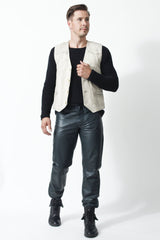 Herren Style Weste Lammnappa in Offwhite vintage look mit Knöpfen,