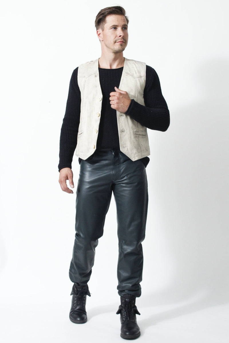 Herren Style Weste Lammnappa in Offwhite vintage look mit Knöpfen,