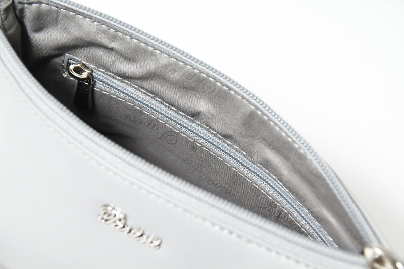 Klassische Damen-Leder-Schultertasche in Perla aus Rindnappa