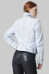Taillierte sportliche Damen Bikerjacke in vintage Sky Blue Lammnappa, Leder Schmidt Online 