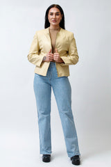 leichte dünne Damen echte Lederjacke als Bolero Lammnappa vanille ohne Kragen