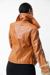 schicke kurze Damen Schaflederjacke mit Reißverschluss