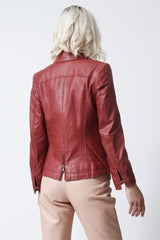 Kurze taillierte Damen Lederjacke in Lammnappa rot  mit Reißverschluss, Leder Schmidt Online