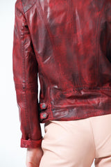 Kurze Damen Lederjacke Lammnappa tailliert in rot vintage Look antik